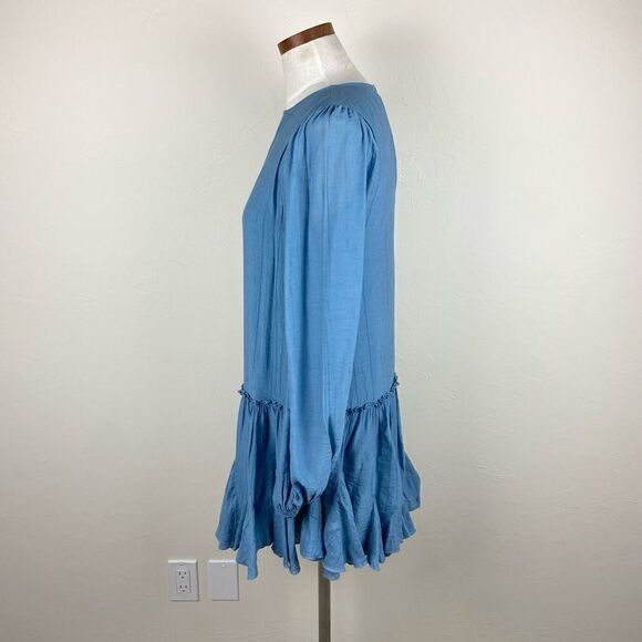 Altar’d State Long Sleeve Boho Keyhole Ruffle Dress - Blue - Picture 4 of 6